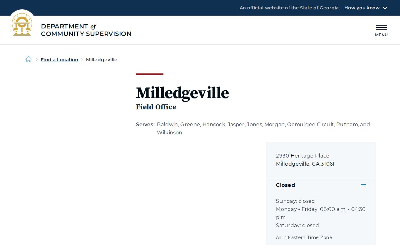 Morgan County post-release supervision DCS Milledgeville office