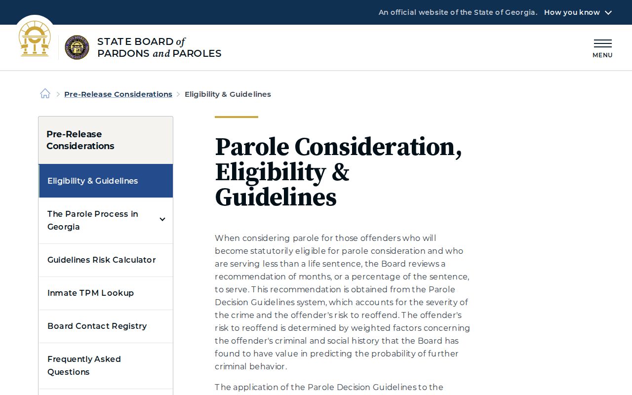 Morgan County parole and probation Georgia eligibility records